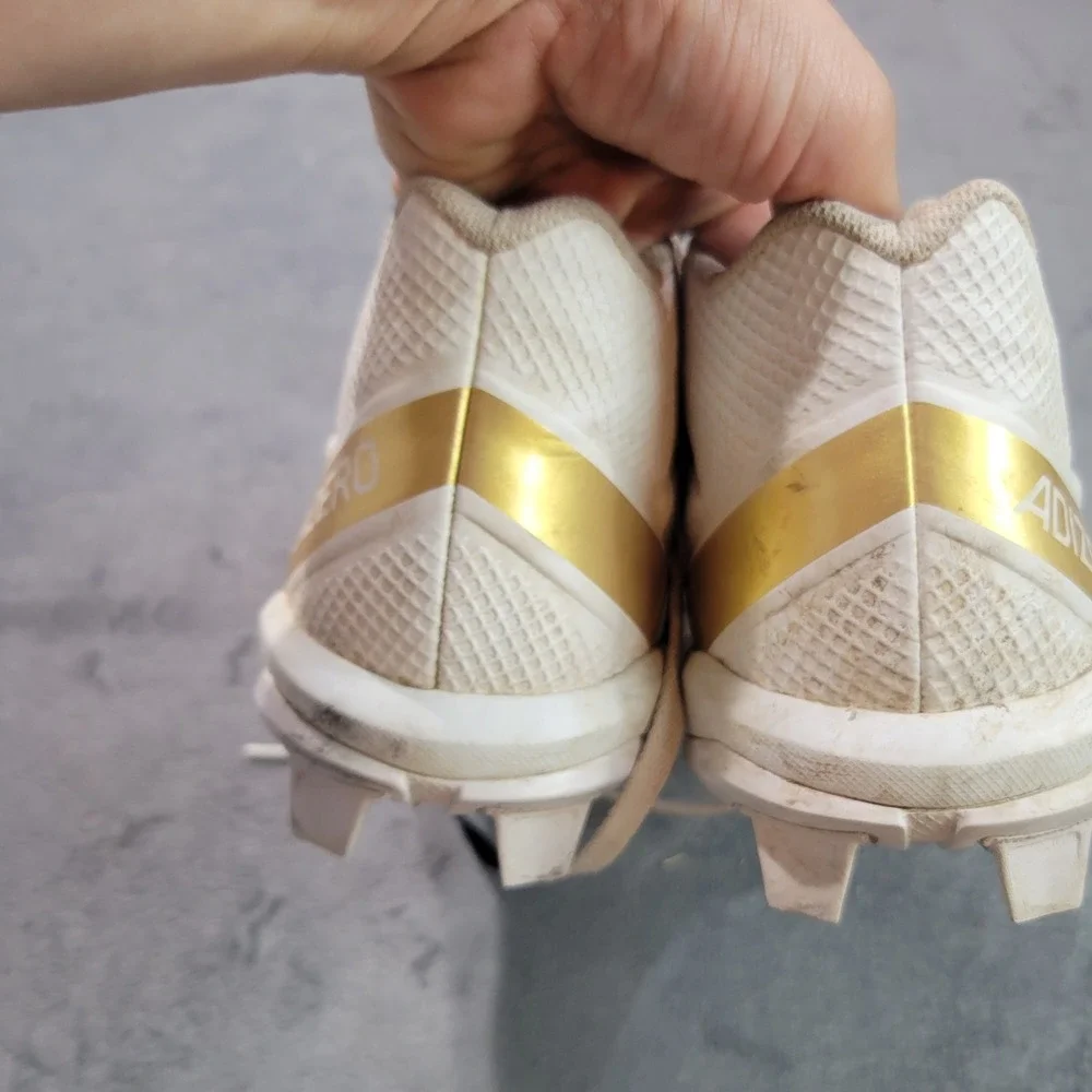 Adidas‎ Football Cleats Mens 9.5 White Gold Adizero Mid Top Athletic Shoes S53